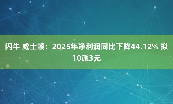 闪牛 威士顿：2025年净利润同比下降44.12% 拟10派3元